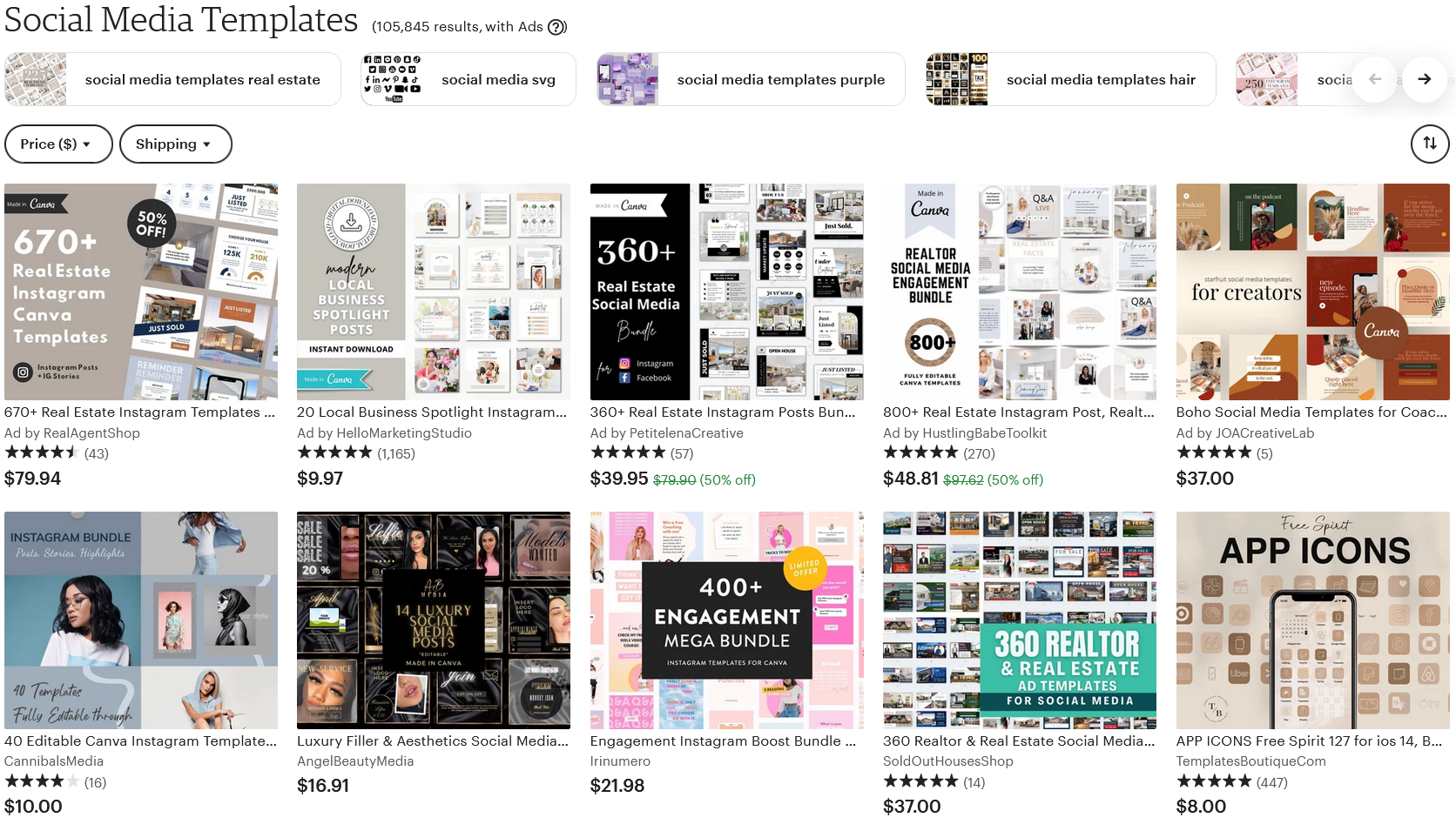 etsy social media templates